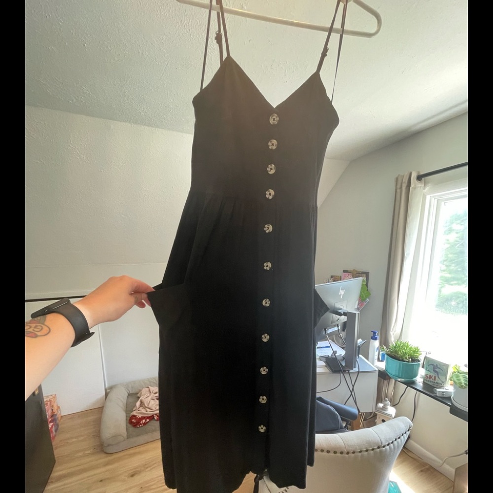 Black Spaghetti Strap button down dress